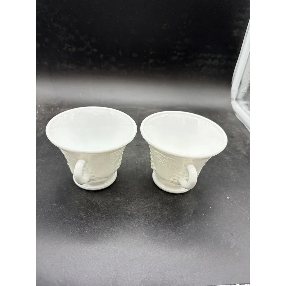Westmoreland Milk Glass Paneled Grape Snack Set 2 Cups 2 Plates Vintage White
